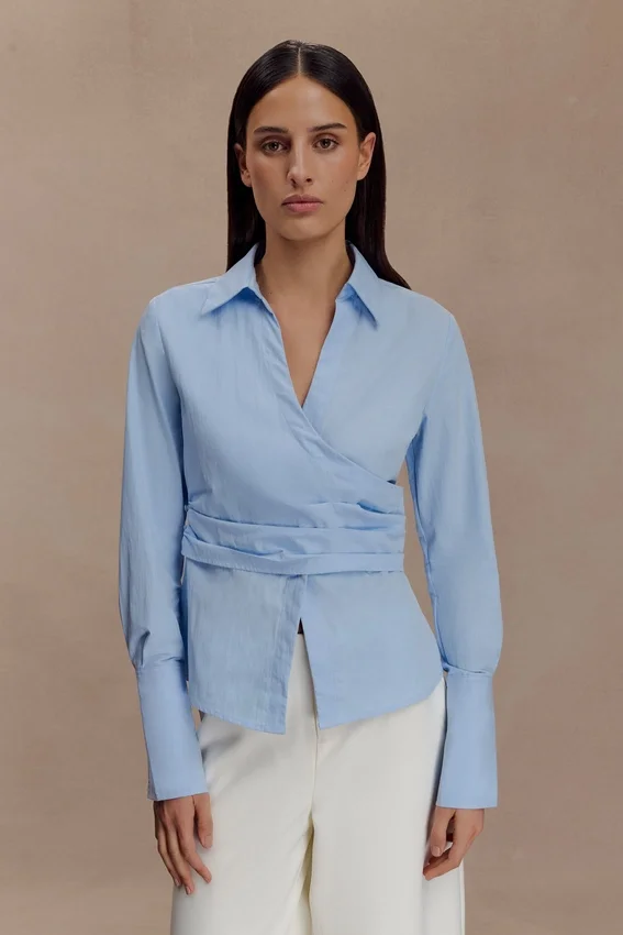 Eugenia Wrap Cotton Shirt – Blue Eugenia Wrap Cotton Shirt – Blue