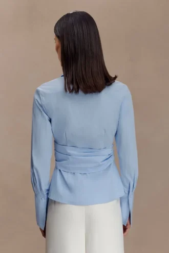 Eugenia Wrap Cotton Shirt – Blue