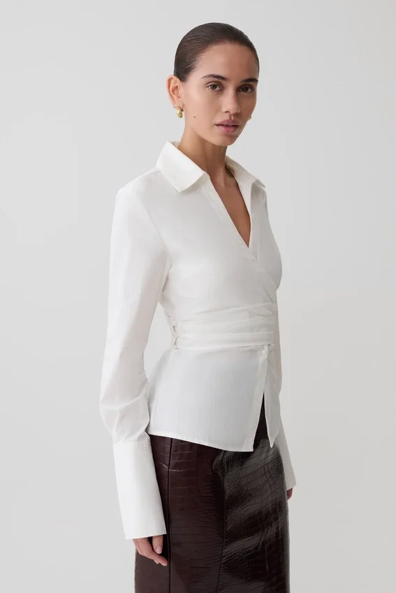 Eugenia Wrap Cotton Shirt – White Eugenia Wrap Cotton Shirt – White