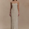 Eva Hand Beaded Pearl & Lace Maxi Dress – White Eva Hand Beaded Pearl & Lace Maxi Dress – White