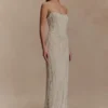 Eva Hand Beaded Pearl & Lace Maxi Dress – White Eva Hand Beaded Pearl & Lace Maxi Dress – White
