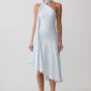 Evelina Halter Asymmetric Hem Midi Dress – Ice Blue Evelina Halter Asymmetric Hem Midi Dress – Ice Blue