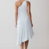 Evelina Halter Asymmetric Hem Midi Dress – Ice Blue Evelina Halter Asymmetric Hem Midi Dress – Ice Blue
