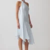 Evelina Halter Asymmetric Hem Midi Dress – Ice Blue Evelina Halter Asymmetric Hem Midi Dress – Ice Blue