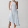 Evelina Halter Asymmetric Hem Midi Dress – Ice Blue Evelina Halter Asymmetric Hem Midi Dress – Ice Blue