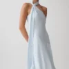 Evelina Halter Asymmetric Hem Midi Dress – Ice Blue Evelina Halter Asymmetric Hem Midi Dress – Ice Blue