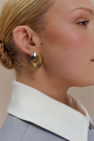 felicity mixed metal oval earrings gold 2 330x495 - Felicity Mixed Metal Oval Earrings - Gold