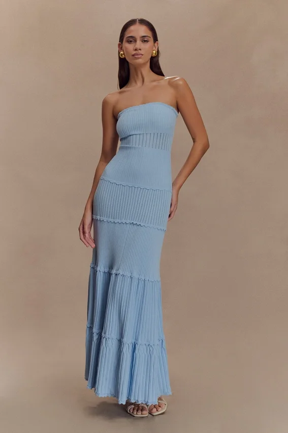 Finley Pointelle Knit Maxi Dress – Cornflower Blue Finley Pointelle Knit Maxi Dress – Cornflower Blue