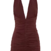 Fleur Ruched Slinky Mini Dress – Mahogany Fleur Ruched Slinky Mini Dress – Mahogany