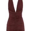 Fleur Ruched Slinky Mini Dress – Mahogany Fleur Ruched Slinky Mini Dress – Mahogany