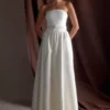 Florence Strapless Belted Maxi Dress – White