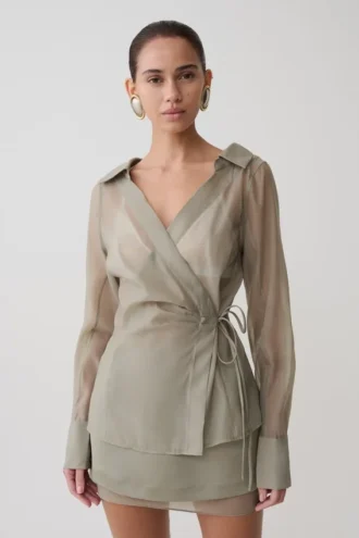 Frankie Organza Cross Over Shirt – Smoke