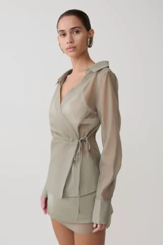 Frankie Organza Cross Over Shirt – Smoke