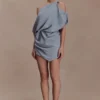 Gabriella Draped Mini Dress – Charcoal Blue Marle