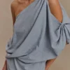 Gabriella Draped Mini Dress – Charcoal Blue Marle