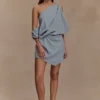 Gabriella Draped Mini Dress – Charcoal Blue Marle
