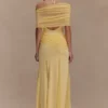 Gabrielle Slinky And Mesh Maxi Dress – Lemon Gabrielle Slinky And Mesh Maxi Dress – Lemon
