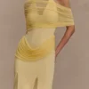 Gabrielle Slinky And Mesh Maxi Dress – Lemon Gabrielle Slinky And Mesh Maxi Dress – Lemon