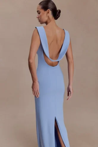 Galilea Crepe Draped Maxi Dress – Cornflower Blue Galilea Crepe Draped Maxi Dress – Cornflower Blue
