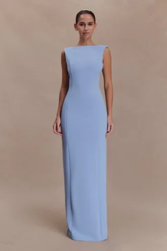 Galilea Crepe Draped Maxi Dress – Cornflower Blue Galilea Crepe Draped Maxi Dress – Cornflower Blue
