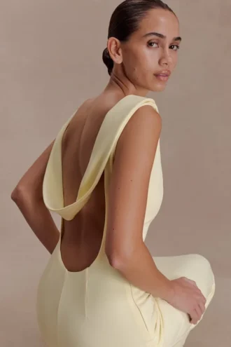 Galilea Crepe Draped Maxi Dress – Lemon
