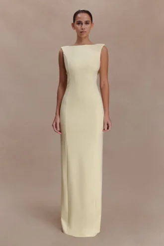 Galilea Crepe Draped Maxi Dress – Lemon