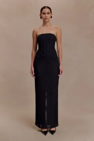 Gemma Strapless Mesh Maxi Dress – Black