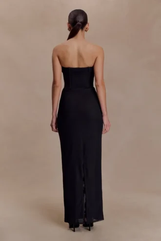 Gemma Strapless Mesh Maxi Dress – Black