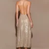 Genie Diamante Halter Midi Dress – Nude Genie Diamante Halter Midi Dress – Nude