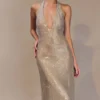Genie Diamante Halter Midi Dress – Nude Genie Diamante Halter Midi Dress – Nude