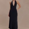 Genie Slinky Halter Midi Dress – Black