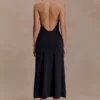 Genie Slinky Halter Midi Dress – Black
