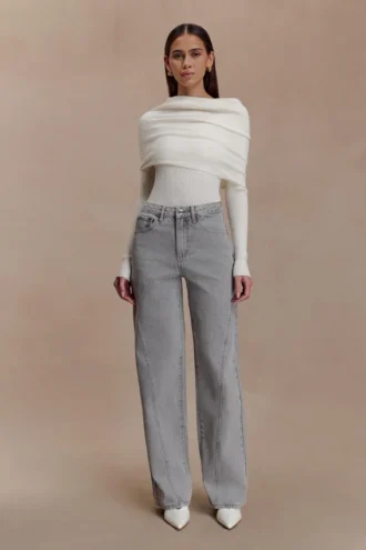 Georgette Mid Rise Paneled Denim Jeans – Grey Georgette Mid Rise Paneled Denim Jeans – Grey