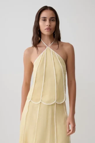 Georgia Panelled Halter Sleeveless Top – Butter Georgia Panelled Halter Sleeveless Top – Butter