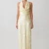 Gertrud Sequin Halter Maxi Dress – Lemon Gertrud Sequin Halter Maxi Dress – Lemon