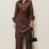 Gia Long Sleeve Satin Shirt – Chocolate Gia Long Sleeve Satin Shirt – Chocolate