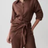 Gia Long Sleeve Satin Shirt – Chocolate Gia Long Sleeve Satin Shirt – Chocolate