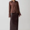 Gia Long Sleeve Satin Shirt – Chocolate Gia Long Sleeve Satin Shirt – Chocolate