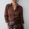 Gia Long Sleeve Satin Shirt – Chocolate Gia Long Sleeve Satin Shirt – Chocolate
