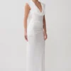 Giulia Chiffon Draped Maxi Dress – White Giulia Chiffon Draped Maxi Dress – White
