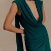 Giulia Chiffon Draped Mini Dress – Dark Emerald