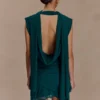 Giulia Chiffon Draped Mini Dress – Dark Emerald