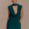 Giulia Chiffon Draped Mini Dress – Dark Emerald