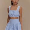 Gretel Hem Mini Skirt – Blue Pinstripe