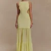 Haille Knit Chiffon Maxi Dress – Lemon