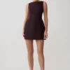 Hallie Boat Neck Mini Dress – Plum Pinstripe Hallie Boat Neck Mini Dress – Plum Pinstripe