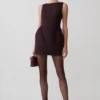 Hallie Boat Neck Mini Dress – Plum Pinstripe Hallie Boat Neck Mini Dress – Plum Pinstripe