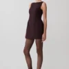 Hallie Boat Neck Mini Dress – Plum Pinstripe Hallie Boat Neck Mini Dress – Plum Pinstripe