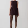 Hallie Boat Neck Mini Dress – Plum Pinstripe Hallie Boat Neck Mini Dress – Plum Pinstripe