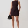 Hallie Boat Neck Mini Dress – Plum Pinstripe Hallie Boat Neck Mini Dress – Plum Pinstripe